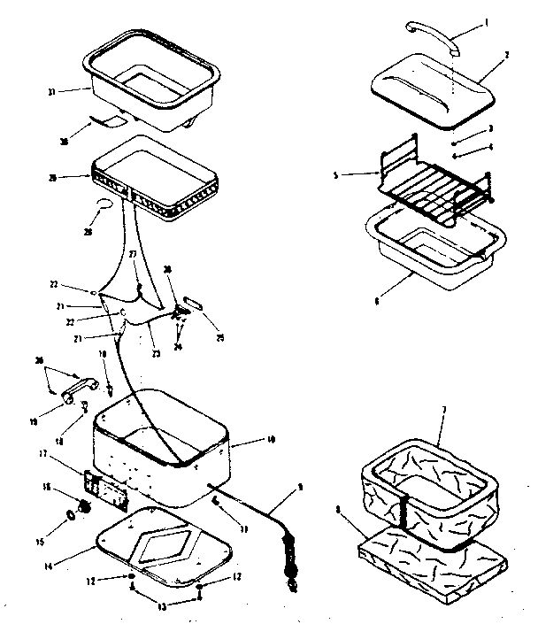 Replacement Parts Diagram and Parts List for 527-1  Proctor Silex Toaster Oven